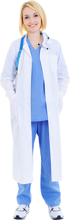 volledig-staand-vrouwelijke-dokter-geïsoleerd-wit